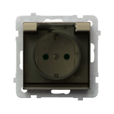 SONATA Gniazdo bryzgoszczelne z uziemieniem schuko IP44 z przesłonami torów prądowych klapka przezroczysta kolor szampański złoty GPH-1RSP/m/39/d OSPEL (GPH-1RSP/m/39/d)