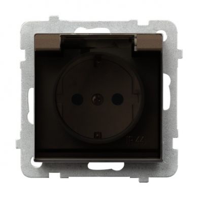 SONATA Gniazdo bryzgoszczelne z uziemieniem schuko IP44 z przesłonami torów prądowych klapka przezroczysta kolor czekoladowy metalik GPH-1RSP/m/40/d OSPEL (GPH-1RSP/m/40/d)