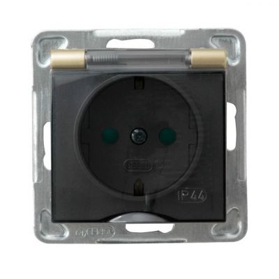 IMPRESJA Gniazdo bryzgoszczelne z uziemieniem schuko IP44 z przesłonami torów prądowych klapka przezroczysta kolor złoty metalik GPH-1YSP/m/28/d OSPEL (GPH-1YSP/m/28/d)