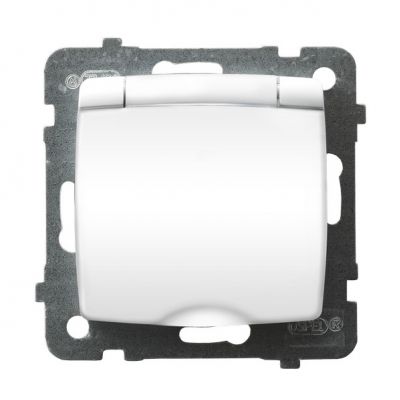 KARO Gniazdo bryzgoszczelne z uziemieniem schuko IP44 z przesłonami torów prądowych klapka w kolorze wyrobu kolor biały GPH-1SSP/m/00/w OSPEL (GPH-1SSP/m/00/w)