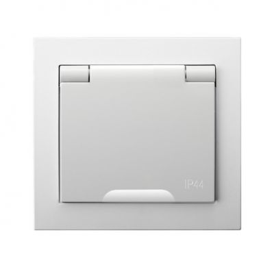 KIER Gniazdo bryzgoszczelne z uziemieniem schuko IP44 z przesłonami torów prądowych klapka w kolorze wyrobu kolor biały GPH-1WSP/00/w OSPEL (GPH-1WSP/00/w)