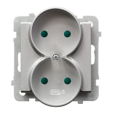 SONATA Gniazdo podwójne z przesłonami torów prądowych moduł bez ramki kolor srebro mat GP-2RRP/m/38 OSPEL (GP-2RRP/m/38)