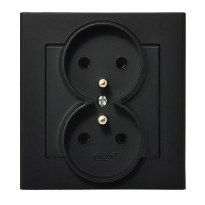 SONATA Gniazdo podwójne z uziemieniem kompletne z ramką kolor czarny metalik GP-2RZ/33 OSPEL (GP-2RZ/33)