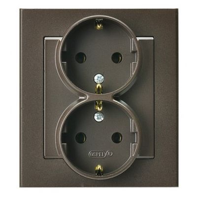 SONATA Gniazdo podwójne z uziemieniem schuko kompletne z ramką kolor czekoladowy metalik GP-2RS/40 OSPEL (GP-2RS/40)