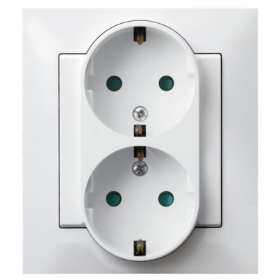 IMPRESJA Gniazdo podwójne z uziemieniem schuko z przesłonami torów prądowych kompletne z ramką kolor biały GP-2YSP/00 OSPEL (GP-2YSP/00)