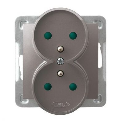 IMPRESJA Gniazdo podwójne z uziemieniem z przesłonami torów prądowych moduł bez ramki kolor tytan GP-2YRZP/m/23 OSPEL (GP-2YRZP/m/23)