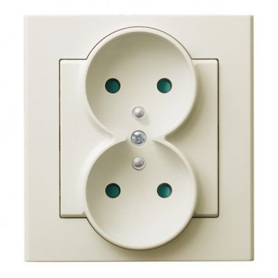 SONATA Gniazdo podwójne z uziemieniem z przesłonami torów prądowych kompletne z ramką kolor ecru GP-2RZP/27 OSPEL (GP-2RZP/27)