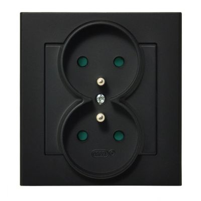 SONATA Gniazdo podwójne z uziemieniem z przesłonami torów prądowych kompletne z ramką kolor czarny metalik GP-2RZP/33 OSPEL (GP-2RZP/33)