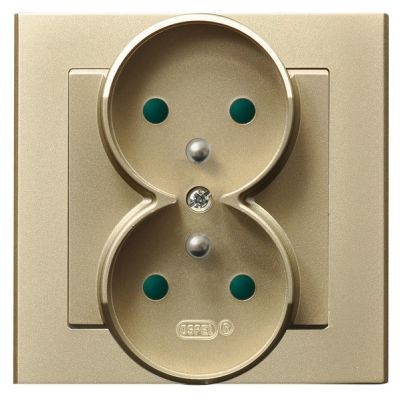 SONATA Gniazdo podwójne z uziemieniem z przesłonami torów prądowych kompletne z ramką kolor szampański złoty GP-2RZP/39 OSPEL (GP-2RZP/39)