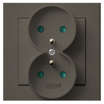 SONATA Gniazdo podwójne z uziemieniem z przesłonami torów prądowych kompletne z ramką kolor czekoladowy metalik GP-2RZP/40 OSPEL (GP-2RZP/40)