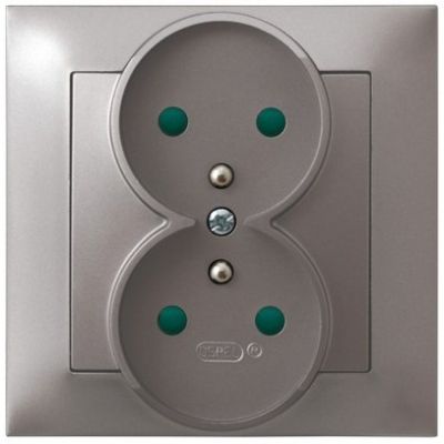 IMPRESJA Gniazdo podwójne z uziemieniem z przesłonami torów prądowych kompletne z ramką kolor tytan GP-2YZP/23 OSPEL (GP-2YZP/23)
