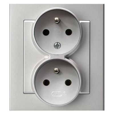 SONATA Gniazdo podwójne z uziemieniem z funkcją niezamienności faz kompletne z ramką kolor srebro mat GP-2RC/38 OSPEL (GP-2RC/38)