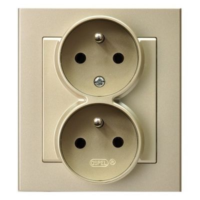 SONATA Gniazdo podwójne z uziemieniem z funkcją niezamienności faz kompletne z ramką kolor szampański złoty GP-2RC/39 OSPEL (GP-2RC/39)