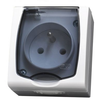 MADERA Gniazdo pojedyncze z uziemieniem klapka przezroczysta kolor biały GNH-1NZ/00/d OSPEL (GNH-1NZ/00/d)