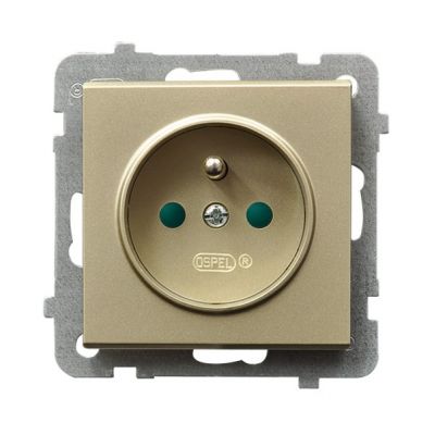 SONATA Gniazdo pojedyncze z uziemieniem z przesłonami torów prądowych kolor szampański złoty GP-1RZP/m/39 OSPEL (GP-1RZP/m/39)