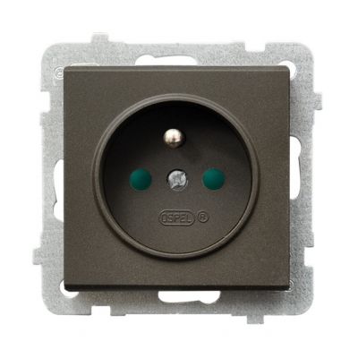 SONATA Gniazdo pojedyncze z uziemieniem z przesłonami torów prądowych kolor czekoladowy metalik GP-1RZP/m/40 OSPEL (GP-1RZP/m/40)