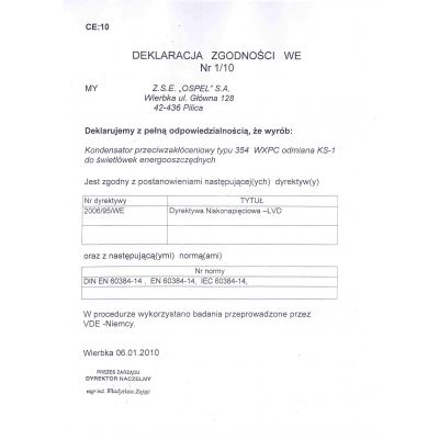 KONDENSATORY Kondensator do świetlówek energooszczędnych kolor  KS-1 OSPEL (KS-1)