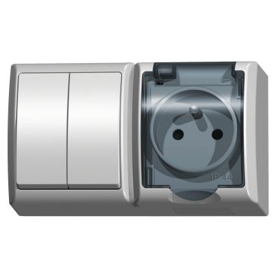 FALA Łącznik podwójny świecznikowy + gniazdo pojedyncze klapka przezroczysta kolor biały ZH-Ł2G/00/d OSPEL (ZH-Ł2G/00/d)