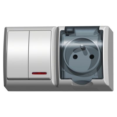 FALA Łącznik podwójny świecznikowy z podświetleniem + gniazdo pojedyncze klapka przezroczysta kolor biały ZH-Ł2SG/00/d OSPEL (ZH-Ł2SG/00/d)