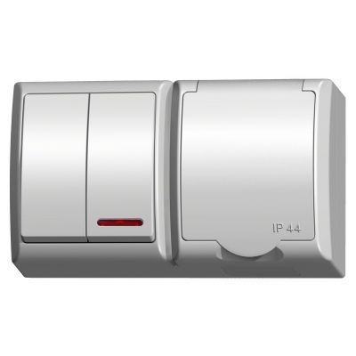 FALA Łącznik podwójny świecznikowy z podświetleniem + gniazdo pojedyncze klapka w kolorze wyrobu kolor biały ZH-Ł2SG/00/w OSPEL (ZH-Ł2SG/00/w)