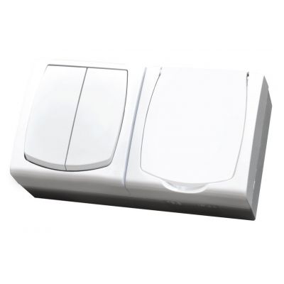 MADERA Zestaw Łącznik podwójny świecznikowy + Gniazdo pojedyncze klapka w kolorze wyrobu kolor biały ZH-NŁ2G/00/w OSPEL (ZH-NŁ2G/00/w)