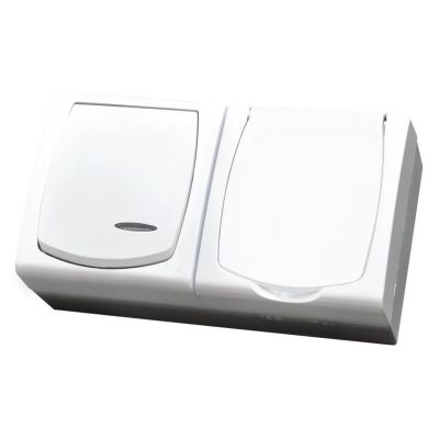 MADERA Zestaw Łącznik pojedynczy jednobiegunowy z podświetleniem + Gniazdo pojedyncze klapka w kolorze wyrobu kolor biały ZH-NŁ1SG/00/w OSPEL (ZH-NŁ1SG/00/w)