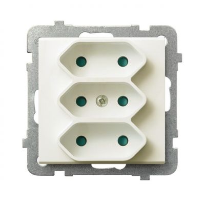 SONATA Gniazdo potrójne EURO z przesłonami torów prądowych kolor ecru GP-3RP/m/27 OSPEL (GP-3RP/m/27)