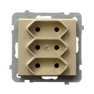 SONATA Gniazdo potrójne EURO z przesłonami torów prądowych kolor szampański złoty GP-3RP/m/39 OSPEL (GP-3RP/m/39)