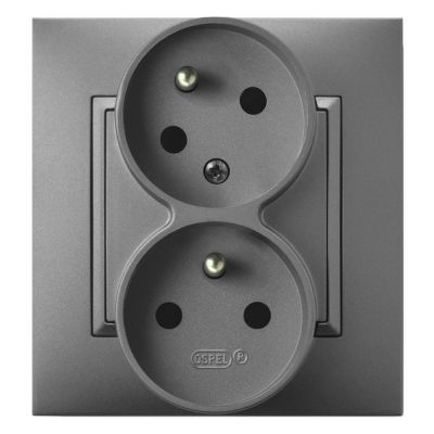ARIA Gniazdo podwójne z uziemieniem z funkcją niezamienności faz kompletne z ramką kolor szary mat GP-2UC/70 OSPEL (GP-2UC/70)