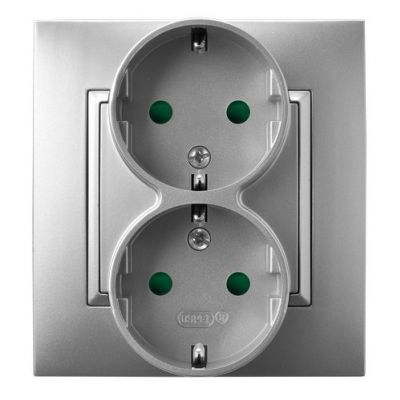ARIA Gniazdo podwójne z uziemieniem schuko z przesłonami torów prądowych kompletne z ramką kolor srebro GP-2USP/18 OSPEL (GP-2USP/18)