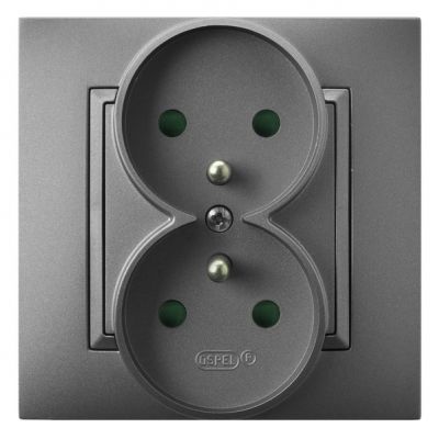 ARIA Gniazdo podwójne z uziemieniem z przesłonami torów prądowych kompletne z ramką kolor szary mat GP-2UZP/70 OSPEL (GP-2UZP/70)