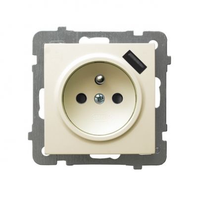 AS Gniazdo pojedyncze z uziemieniem z przesłonami torów prądowych z ładowarką USB kolor ecru GP-1GZPUSB/m/27 OSPEL (GP-1GZPUSB/m/27)
