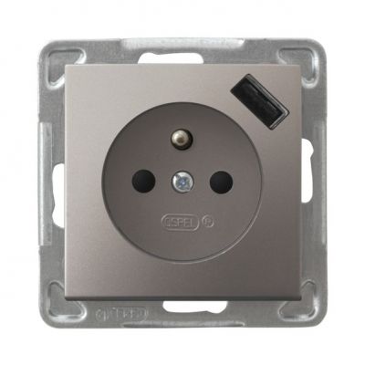 IMPRESJA Gniazdo pojedyncze z uziemieniem z przesłonami torów prądowych z ładowarką USB kolor tytan GP-1YZPUSB/m/23 OSPEL (GP-1YZPUSB/m/23)