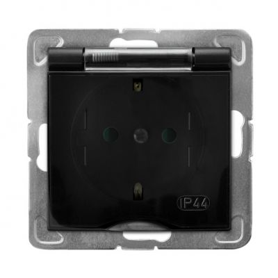 IMPRESJA Gniazdo bryzgoszczelne z uziemieniem schuko IP44 z przesłonami torów prądowych klapka przezroczysta kolor czarny metalik GPH-1YSP/m/33/d OSPEL (GPH-1YSP/m/33/d)
