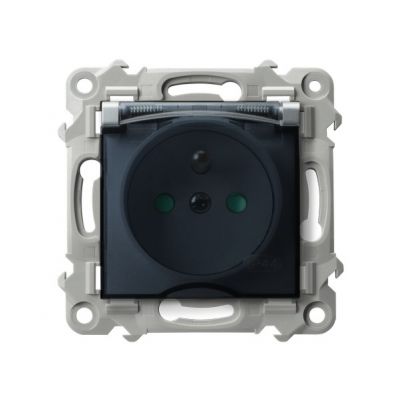 SZAFIR Gniazdo bryzgoszczelne z uziemieniem IP44 z przesłonami torów prądowych klapka przezroczysta kolor srebro GPH-1ZZP/m/18/d OSPEL (GPH-1ZZP/m/18/d)