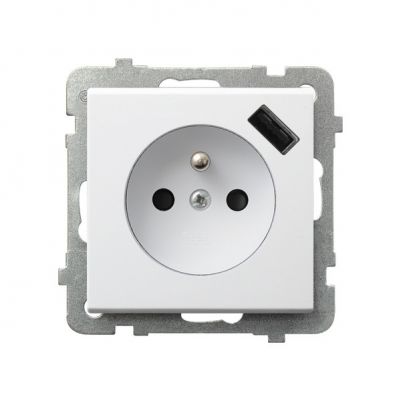 SONATA Gniazdo pojedyncze z uziemieniem z przesłonami torów prądowych z ładowarką USB kolor biały mat GP-1RZPUSB/m/75 OSPEL (GP-1RZPUSB/m/75)