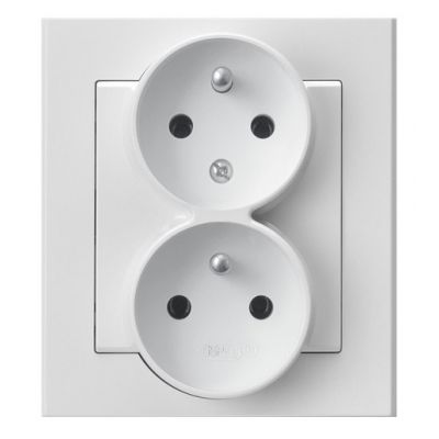 SONATA Gniazdo podwójne z uziemieniem z funkcją niezamienności faz kompletne z ramką kolor biały mat GP-2RC/75 OSPEL (GP-2RC/75)