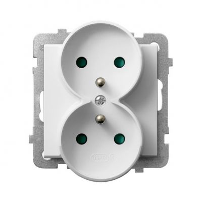 SONATA Gniazdo podwójne z uziemieniem z przesłonami torów prądowych moduł bez ramki kolor biały mat GP-2RRZP/m/75 OSPEL (GP-2RRZP/m/75)