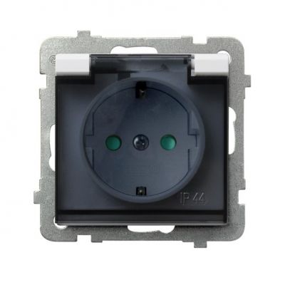 SONATA Gniazdo bryzgoszczelne z uziemieniem schuko IP44 z przesłonami torów prądowych klapka przezroczysta kolor biały mat GPH-1RSP/m/75/d OSPEL (GPH-1RSP/m/75/d)