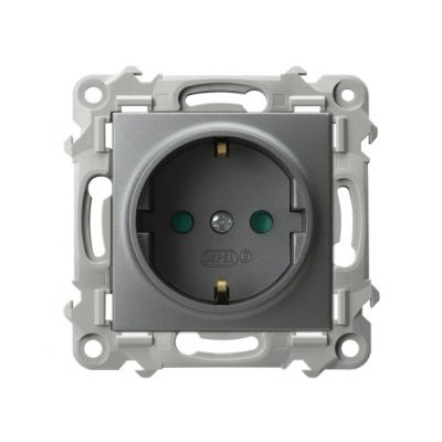 SZAFIR Gniazdo pojedyncze z uziemieniem schuko z przesłonami torów prądowych kolor szary mat GP-1ZSP/m/70 OSPEL (GP-1ZSP/m/70)