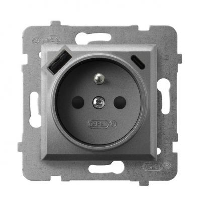 ARIA Gniazdo pojedyncze z uziemieniem z ładowarką USB A+C szary mat GP-1UZPUSBAC/m/70 OSPEL (GP-1UZPUSBAC/m/70)