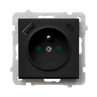SONATA Gniazdo pojedyncze z uziemieniem z przesłonami torów prądowych z ładowarką USB A+C kolor czarny metalik GP-1RZPUSBAC/m/33 OSPEL (GP-1RZPUSBAC/m/33)