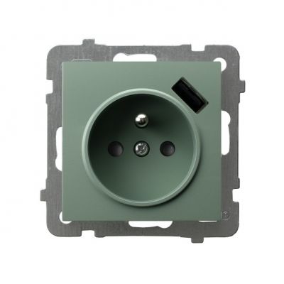 AS Gniazdo pojedyncze z uziemieniem z przesłonami torów prądowych, z ładowarką USB - kolor zielony m (GP-1GZPUSB/m/84)