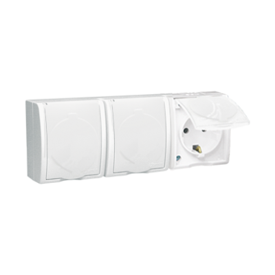 Simon Aquarius Gniazdo wtyczkowe potrójne z uziemieniem Schuko bryzgoszczelne IP54 klapka biała z przesłonami torów prądowych 16A 250V zaciski śrubowe biały AQGSZ1-3Z/11 KONTAKT (AQGSZ1-3Z/11)