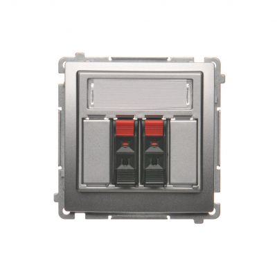 Simon Basic Gniazdo głośnikowe 2-krotne z polem opisowym . Przekrój przew.dla wejścia i wyjścia 25 mm2. Mocowanie na łapki i wkręty srebrny mat BMGL3.01/43 KONTAKT (BMGL3.01/43)