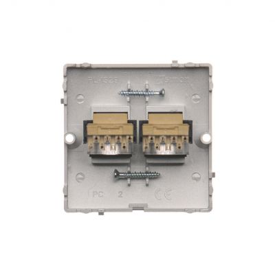 Simon Basic Gniazdo telefoniczne RJ11 podwójne . Montaż gniazda na wkręty do puszki srebrny mat BMTF2.02/43 KONTAKT (BMTF2.02/43)