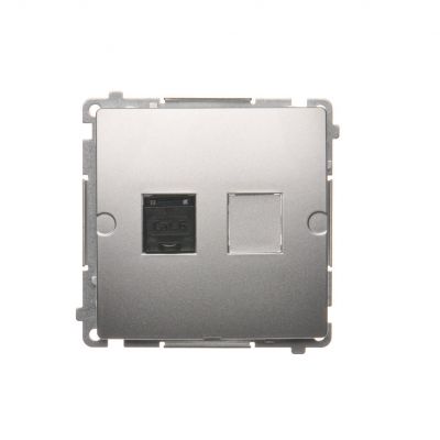 Simon Basic Gniazdo komputerowe RJ45 kategoria 6 pojedyncze z przesłoną przeciwkurzową . Montaż na łapki lub wkręty srebrny mat BM61.01/43 KONTAKT (BM61.01/43)