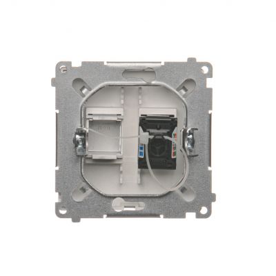 Simon Basic Gniazdo komputerowe RJ45 kategoria 6 pojedyncze z przesłoną przeciwkurzową . Montaż na łapki lub wkręty srebrny mat BM61.01/43 KONTAKT (BM61.01/43)