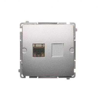 Simon Basic Gniazdo komputerowe RJ45 kategoria 6 pojedyncze ekranowane z przesłoną przeciwkurzową . Montaż na łapki lub wkręty srebrny mat BM61E.01/43 KONTAKT (BM61E.01/43)