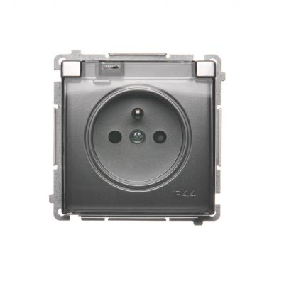 Simon Basic Gniazdo wtyczkowe z uziemieniem z przesł. torów prądowych bryzgoszczelne IP44 16A 250V zaciski śrubowe klapka transp. srebrny mat BMGZ1BZ.01/43A BMGZ1Bz.01/43A KONTAKT (BMGZ1Bz.01/43A)